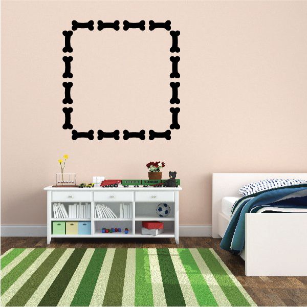 Black dog-bone border picture frame wall decal, outlined square shape.