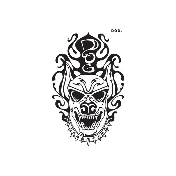 Dog graffiti decal with black skull-face design and small 'DOG.' text