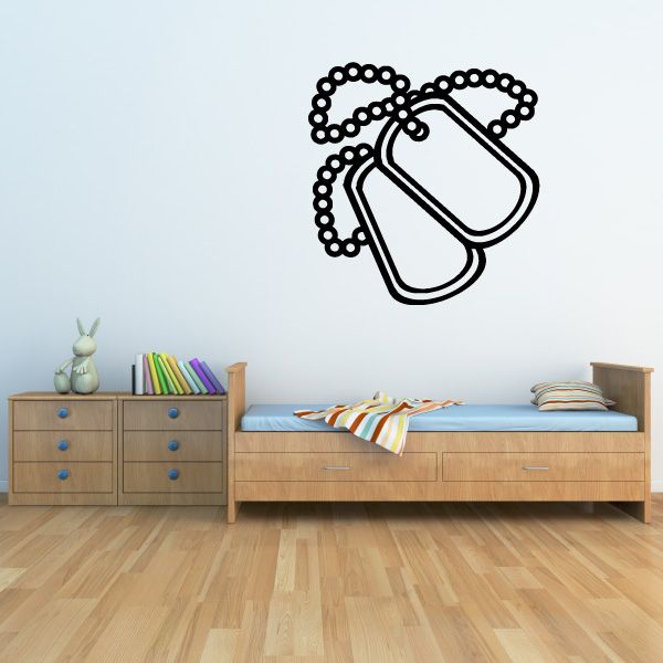 Dog tag decal with two hanging tags in black outline