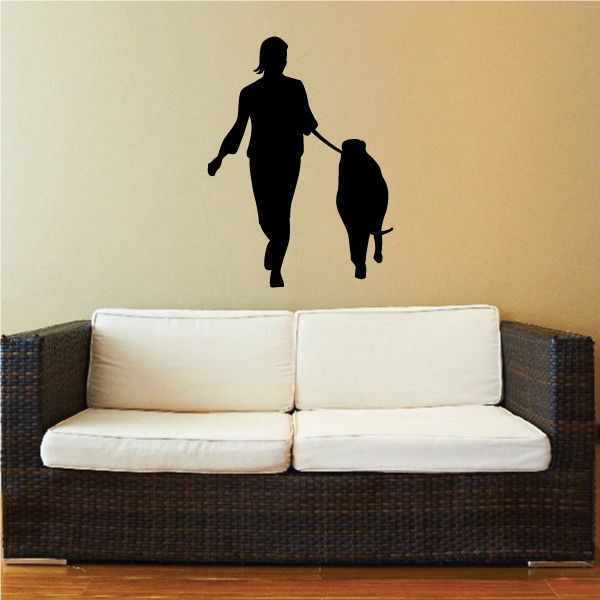 Black silhouette dog walk decal of person walking a dog