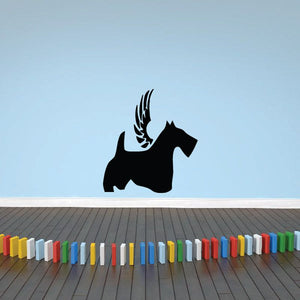 Black dog with wings vinyl wall decal, silhouette design