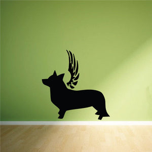 Dog with wings wall decal, black dog silhouette with raised wings