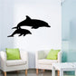 Swimming dolphin and calf wall decal, black silhouettes