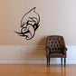 Dolphin and heart shell wall decal, black line art silhouette