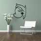 Dolphin and seashell decal: black line-art dolphin with seashell spiral