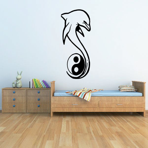 Image of Dolphin and Tail Around Yin Yang Decal