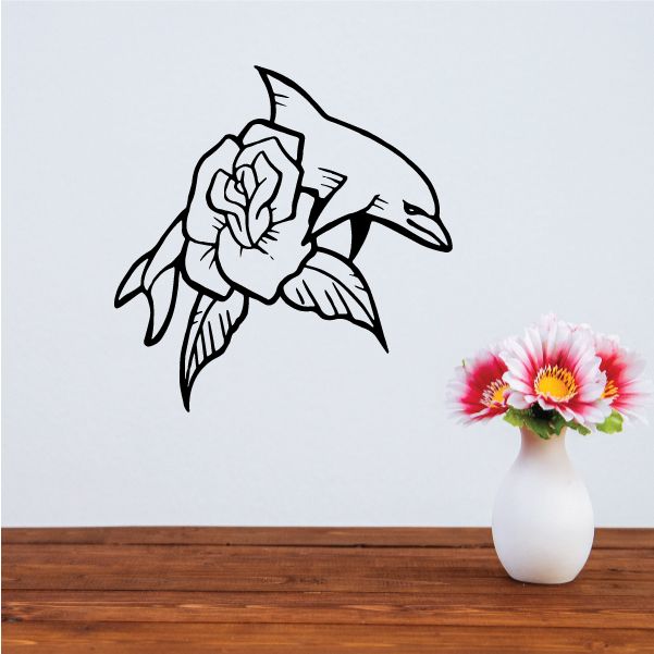 Image of Dolphin Behind Rose Decal