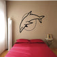 Dolphin and moon sun wall decal with black outline, circular moon and leaping dolphin