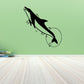 Black dolphin leaping wall decal with thin line bubbles and swirls