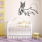Dolphin, moon, and rose wall decal in black outline