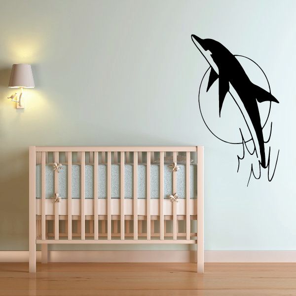 Image of Dolphin Splashing Out and Moon Decal