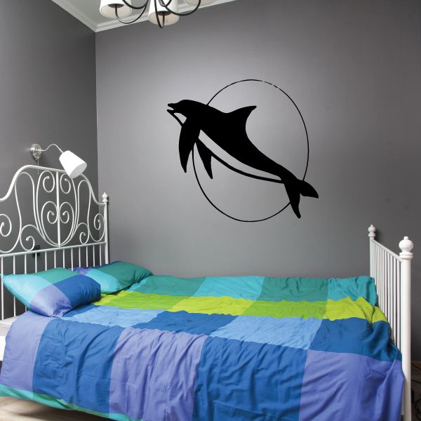 Image of Dolphin Swimming and Moon Decal