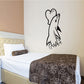 Dolphin touching heart wall decal in black line art