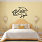 Dolphin and vine tail wall decal, two leaping dolphins with curved vines