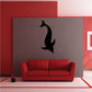 Dolphin silhouette swim decal, black dolphin on gray background panel