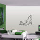 Dolphin with bubbles looking up wall decal, black outline on light background