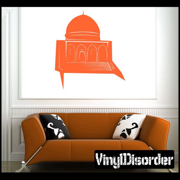 Dome of the Rock Jerusalem decal, orange mosque silhouette with dome and arches