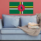 Dominica flag sticker with green cross and round parrot emblem