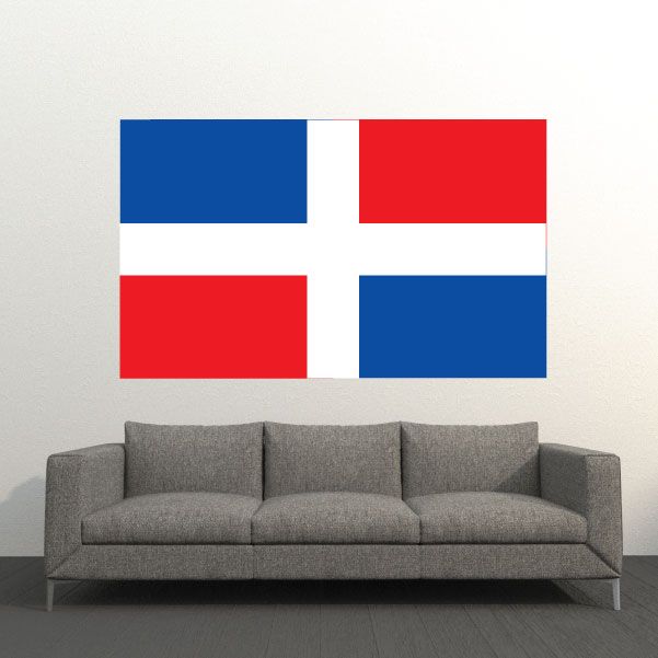 Dominican Republic flag sticker, rectangular design with blue, red, and white cross