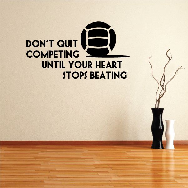 Volleyball wall decal with black quote and volleyball icon