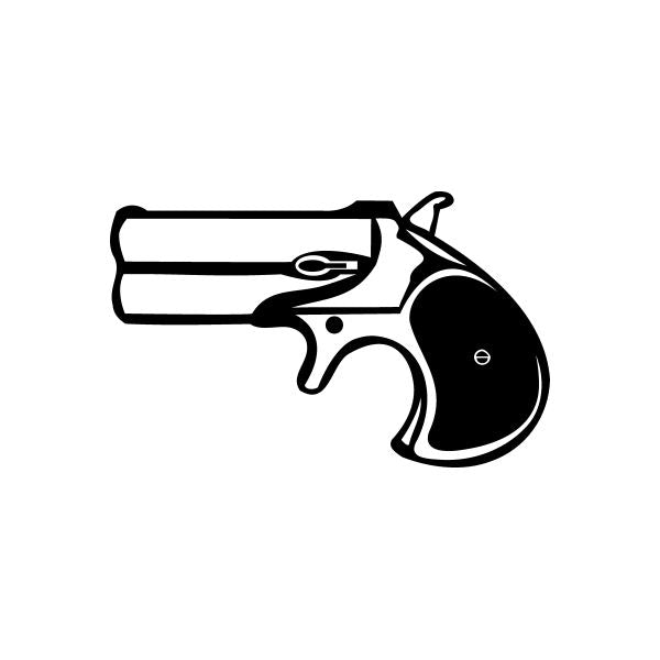 Double-barrel derringer detail decal, black gun silhouette with two barrels
