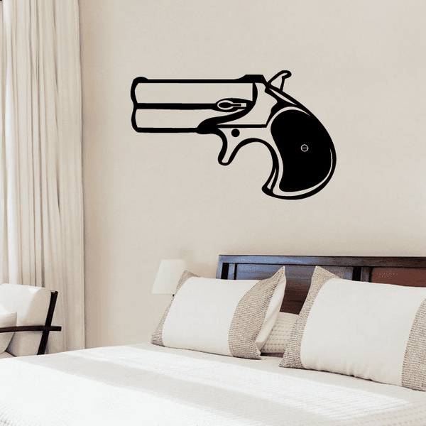 Double barrel derringer shaded wall decal, black and white gun silhouette