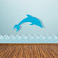 Double dolphin and waves sticker, blue dolphins over wave border