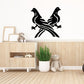 Double dove wall decal with two black doves and decorative ribbon banner