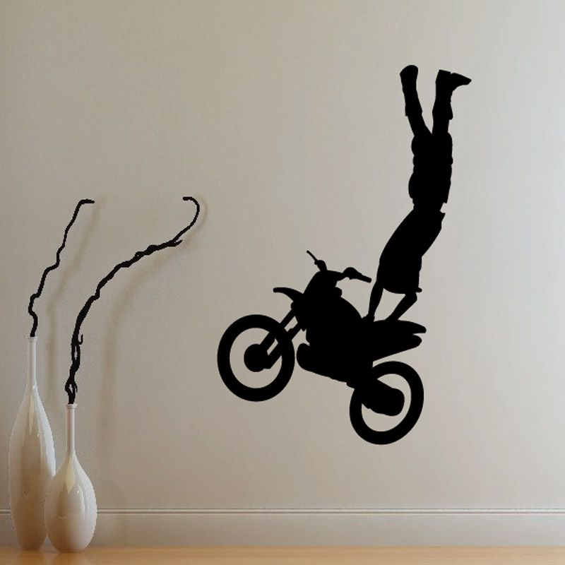 Black bike rider decal silhouette with double grab drit style and smoke lines