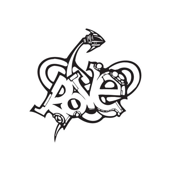 Graffiti dove decal sticker in black with tag-style lettering and shapes