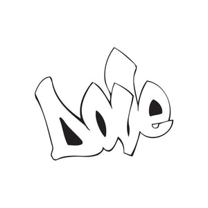 Dove graffiti decal with white outlines and dark lettering, single sticker design