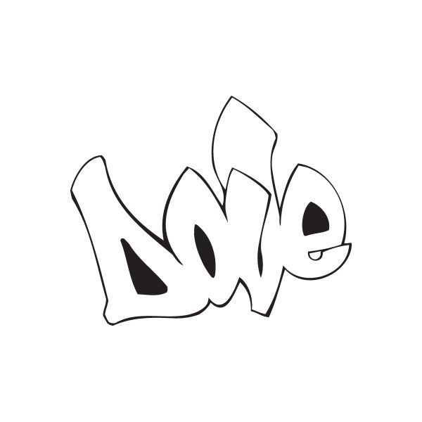 Dove graffiti decal with white outlines and dark lettering, single sticker design
