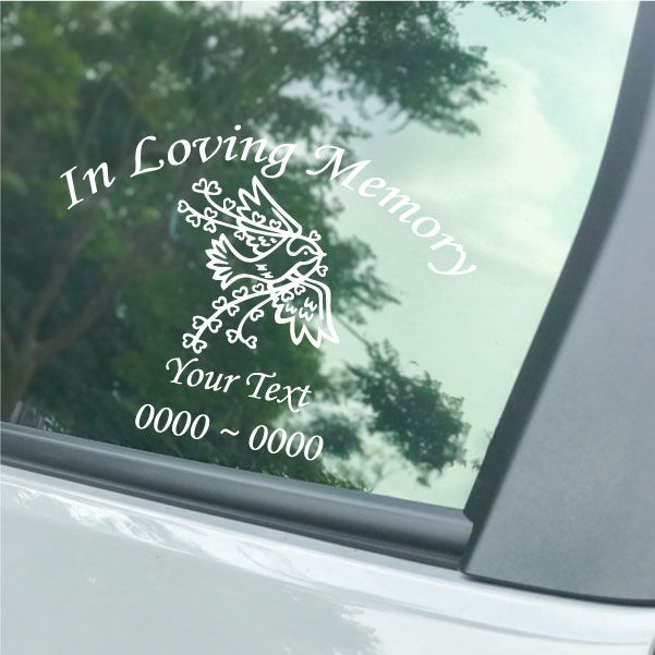 Image of Dove with Heart Branch Custom In Loving Memory Decal