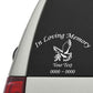 In Loving Memory dove and wreath decal with custom text lines on dark surface