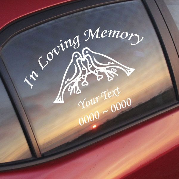 Image of Doves on Hearts Custom In Loving Memory Decal