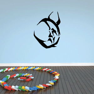 Down Moon with Horns decal, black crescent moon with horns and skull design