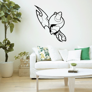 Dragon-themed helmet and axe wall decal in black line art