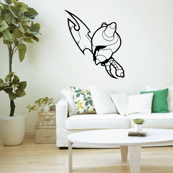 Dragon-themed helmet and axe wall decal in black line art
