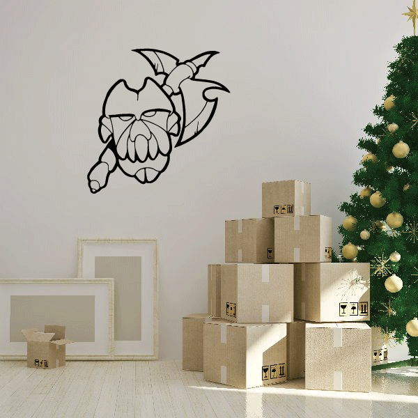 Dragonbone mask and axe decal, black line-art graphic