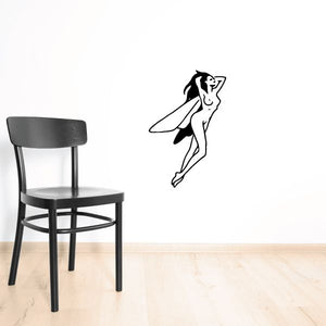 Fairy and dragonfly wall decal in black outline style