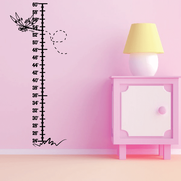 Dragonfly growth chart wall decal with ruler scale and winged dragonfly at top.