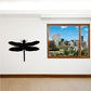 Black dragonfly wings-spread wall decal with long body and four wings