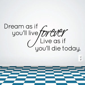 Wall decal with quote text in black cursive and serif lettering