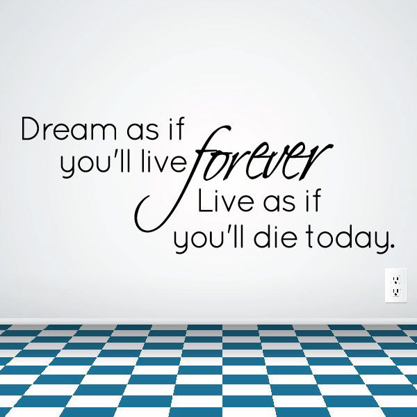 Wall decal with quote text in black cursive and serif lettering