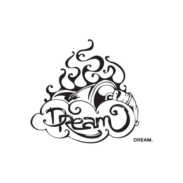 Graffiti-style Dream decal with black swirl lettering and detailed accents