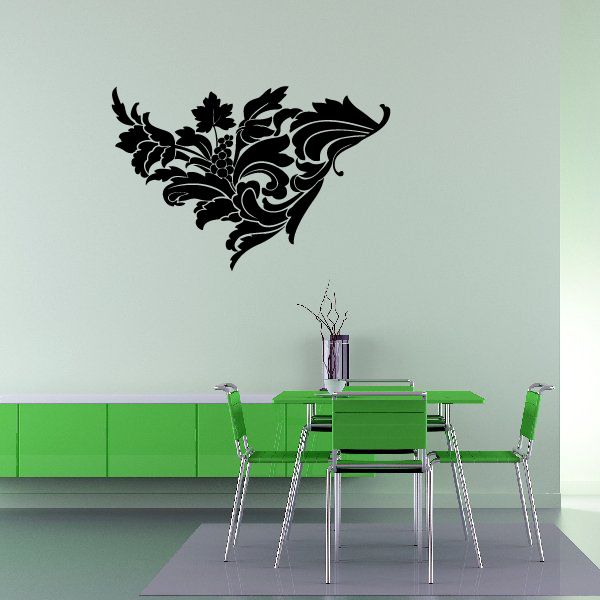 Floral grape vine wall decal with black leafy flourish design