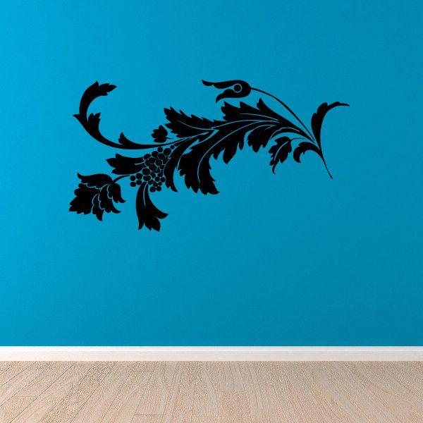 Ornate floral grape vine vinyl wall decal with black scrolling leaves