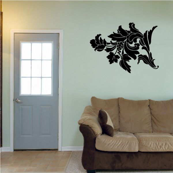 Floral grape vine wall decal with black vine and leaves in upper corner