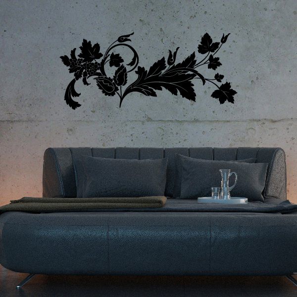 Floral grape vine wall decal with black leaves and vines