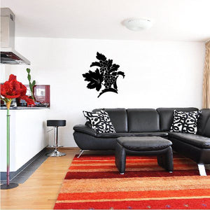 Grape vine wall decal with stylized leaves and clustered grapes, black vinyl